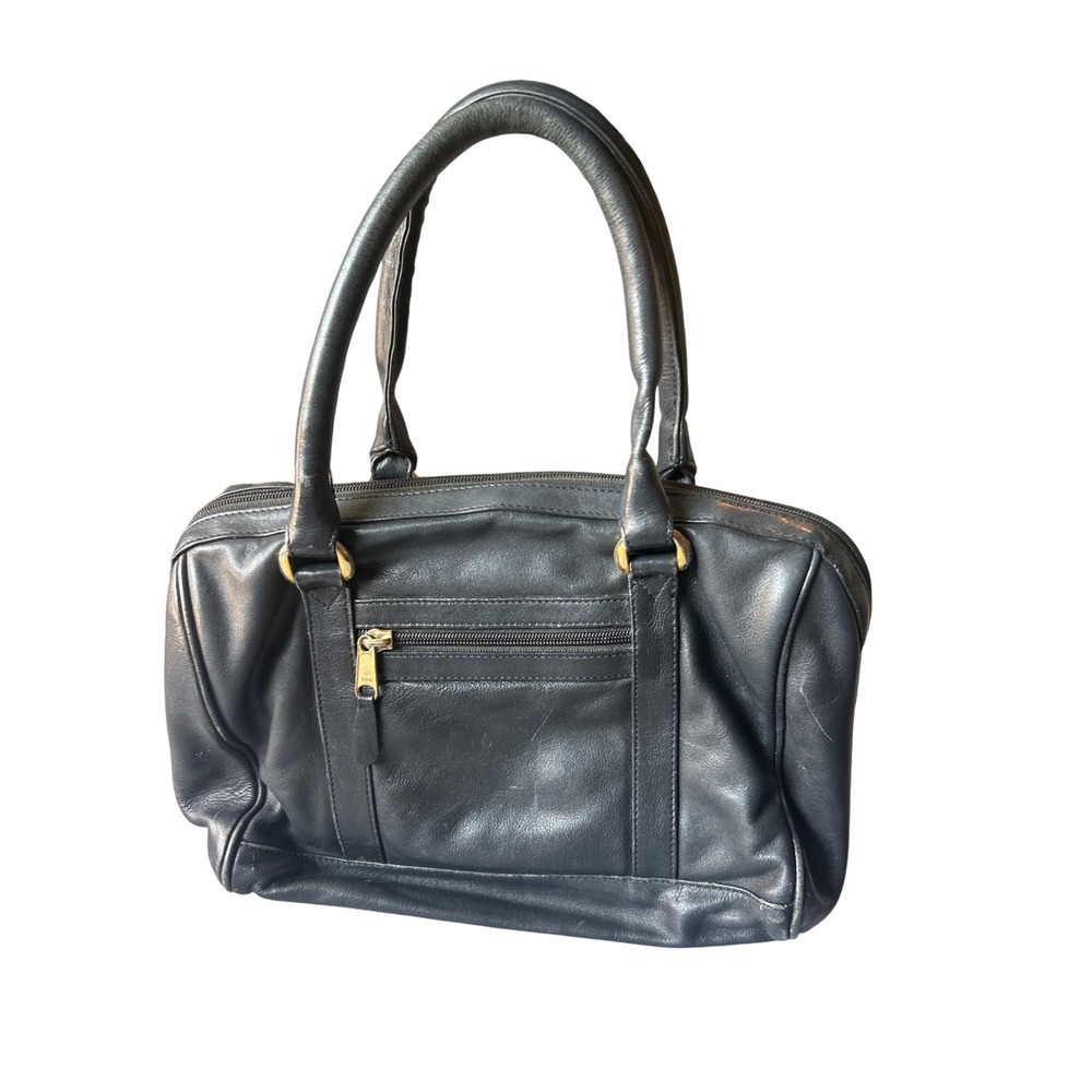 Vintage ILI New York Cowhide Leather Satchel Top Handle Bag Black 13" L X 9" H - Picture 3 of 11